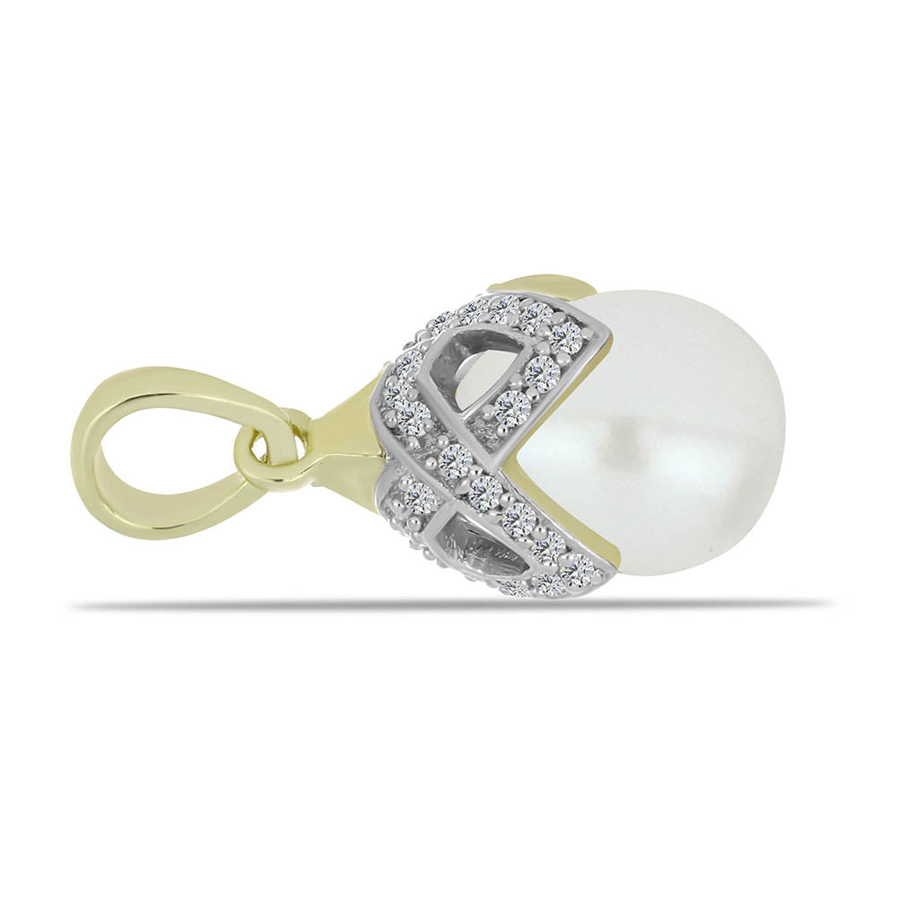 Pendente de Prata com Banho de Ouro com Pérola de Água Doce Branca e Topázio Branco 2 