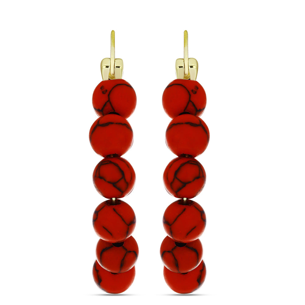 Brincos de Prata com Banho de Ouro com Coral Esponja Vermelha