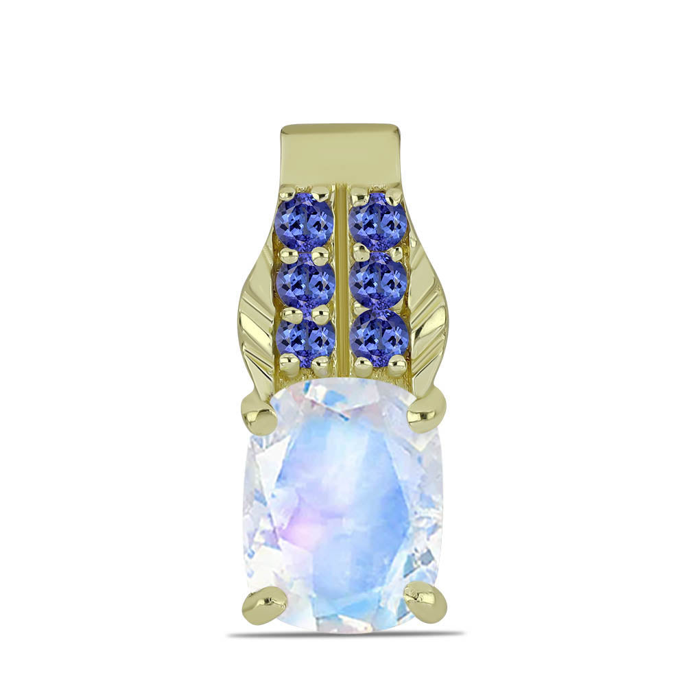 Pendente de Prata com Banho de Ouro com Pedra da Lua Arco-íris e Tanzanite 1 