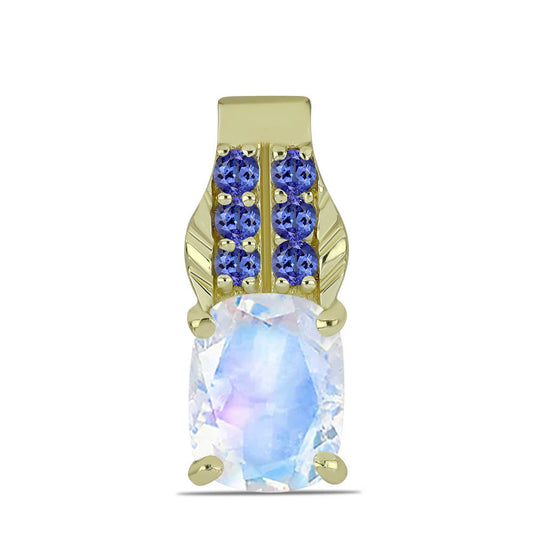Pendente de Prata com Banho de Ouro com Pedra da Lua Arco-íris e Tanzanite