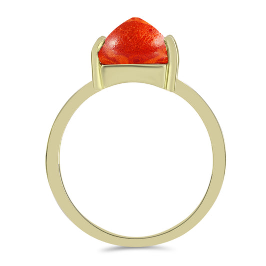 Anel de Prata com Banho de Ouro com Coral Esponja Vermelha