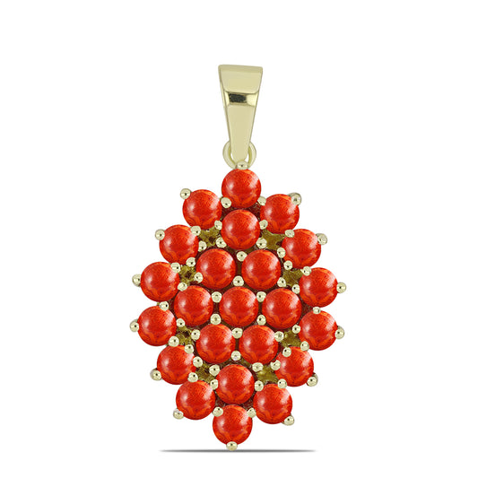Pendente de Prata com Banho de Ouro com Coral Esponja Vermelha