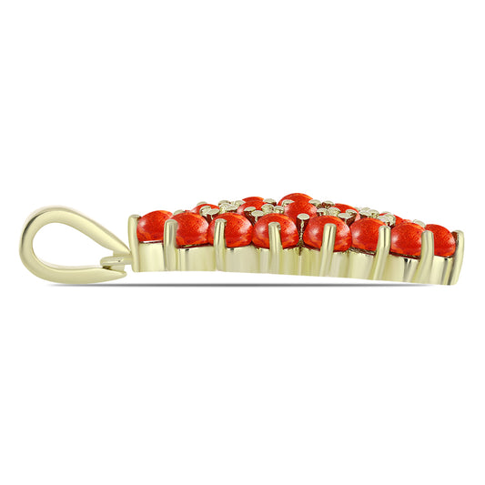 Pendente de Prata com Banho de Ouro com Coral Esponja Vermelha