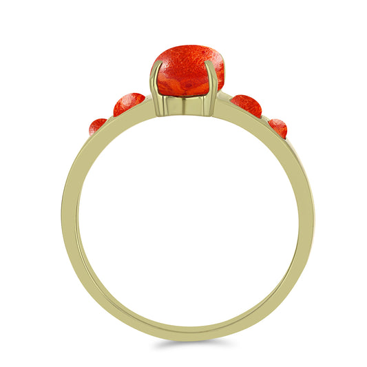 Anel de Prata com Banho de Ouro com Coral Esponja Vermelha