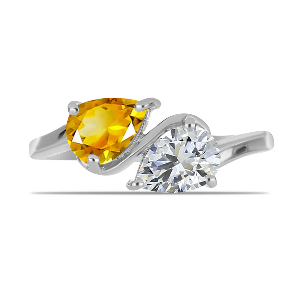 Anel de Prata com Citrino de Ural e Topázio Branco