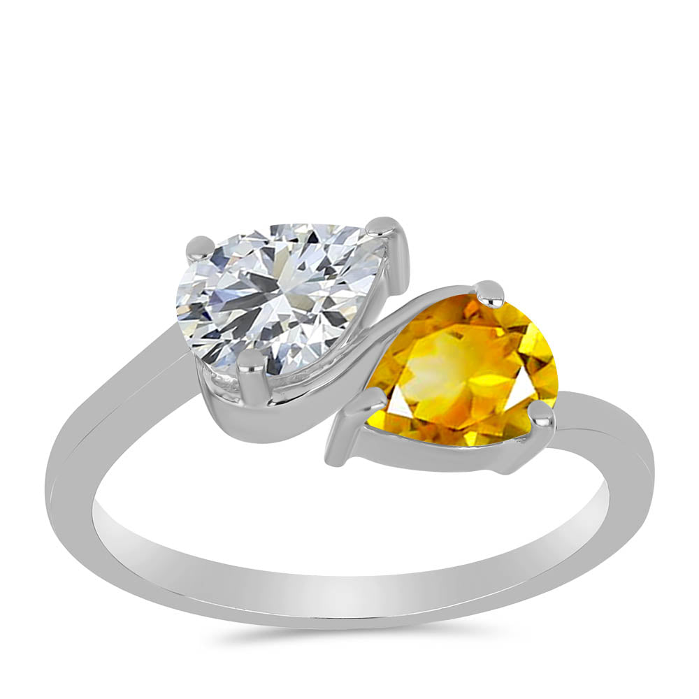 Anel de Prata com Citrino de Ural e Topázio Branco