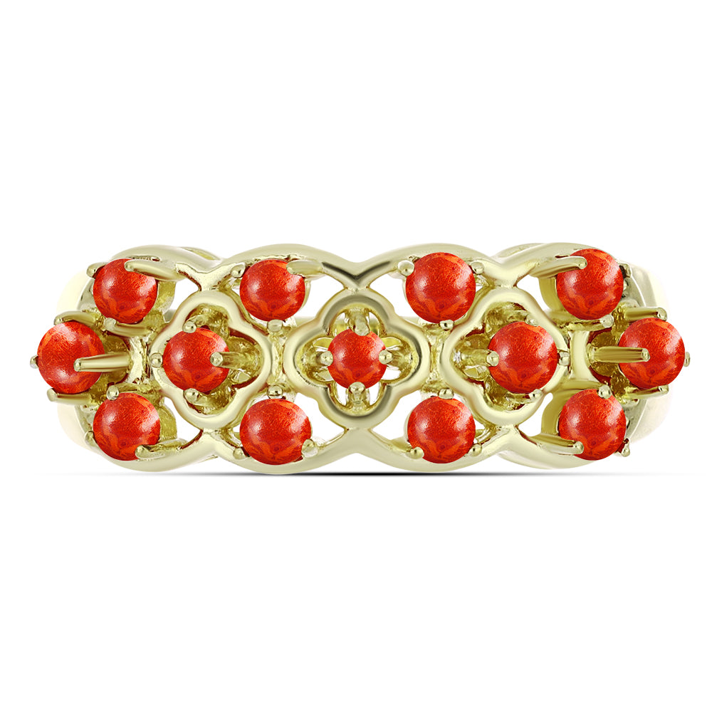 Anel de Prata com Banho de Ouro com Coral Esponja Vermelha  Contraste: Cabeca de Veado (800)