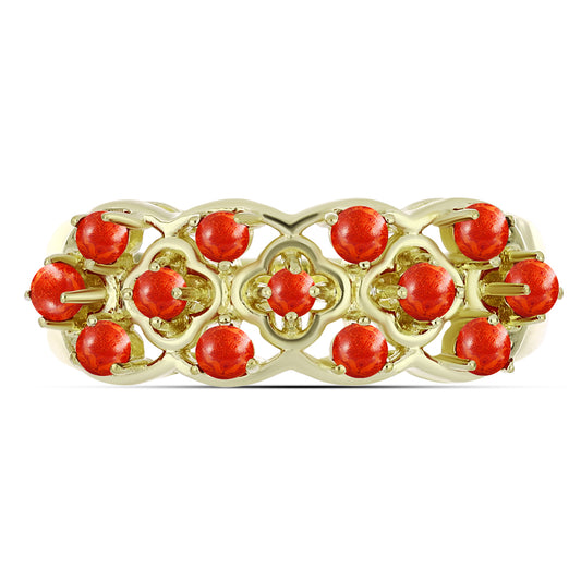 Anel de Prata com Banho de Ouro com Coral Esponja Vermelha  Contraste: Cabeca de Veado (800)