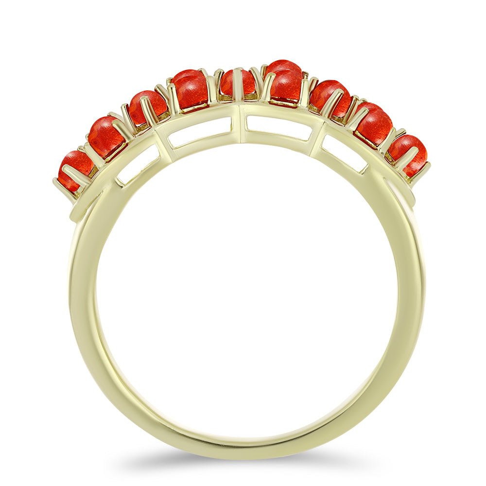 Anel de Prata com Banho de Ouro com Coral Esponja Vermelha  Contraste: Cabeca de Veado (800) 3 