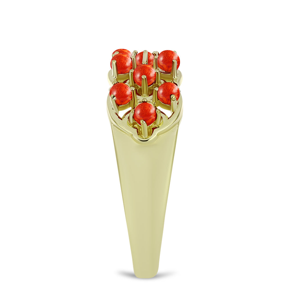 Anel de Prata com Banho de Ouro com Coral Esponja Vermelha  Contraste: Cabeca de Veado (800) 4 