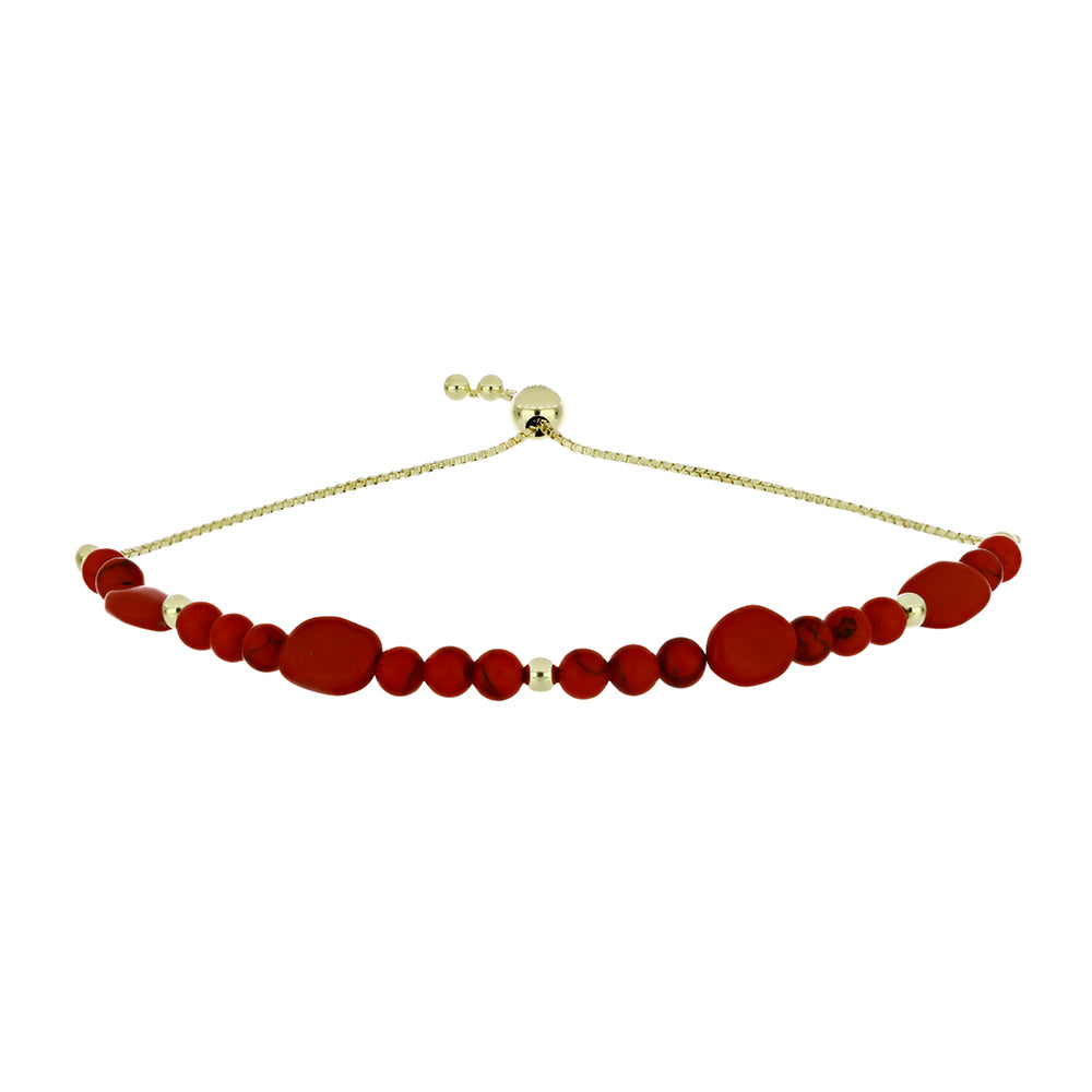 Pulseira de Prata com Banho de Ouro com Coral Esponja Vermelha 1 