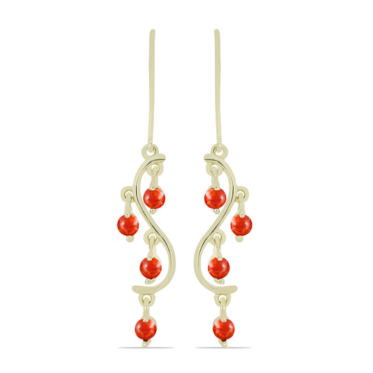 Brincos de Prata com Banho de Ouro com Coral Esponja Vermelha