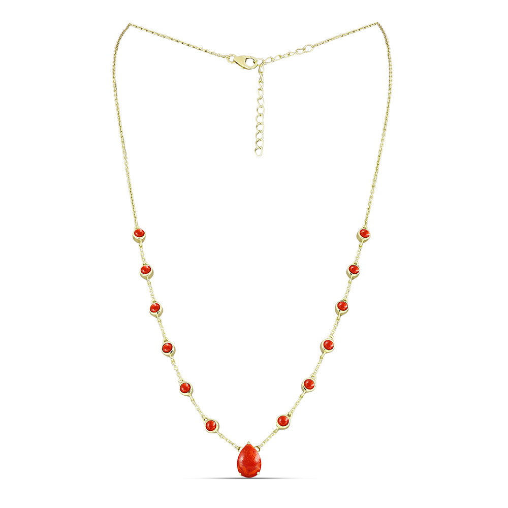 Colar de Prata com Banho de Ouro com Coral Esponja Vermelha  Contraste: Cabeca de Veado (800)