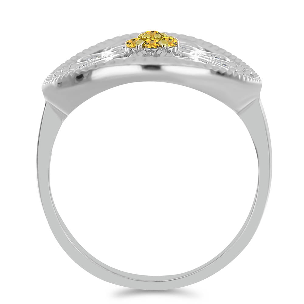 Anel de Prata com Citrino de Ural e Topázio Branco  Contraste: Cabeca de Veado (800)