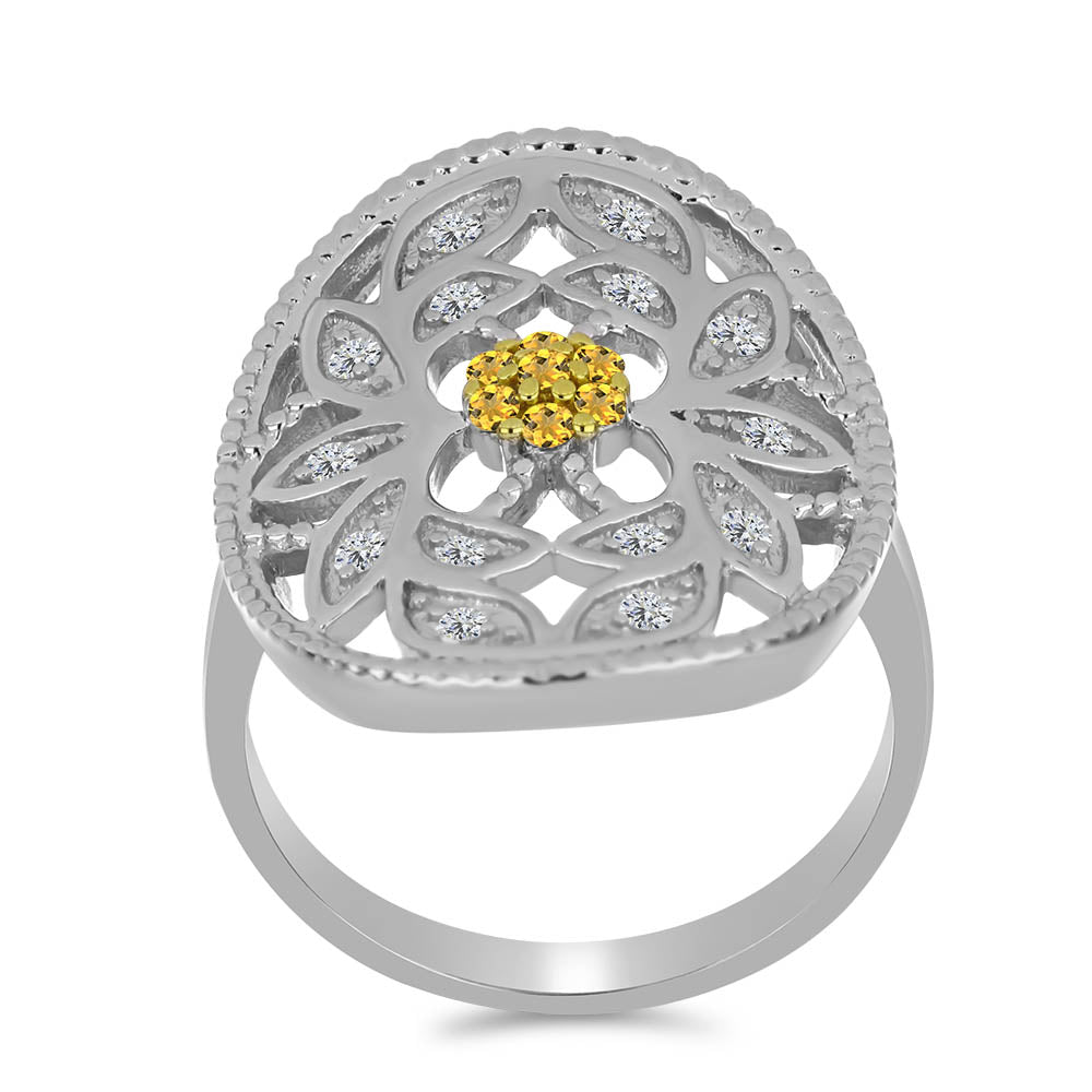 Anel de Prata com Citrino de Ural e Topázio Branco  Contraste: Cabeca de Veado (800) 3 