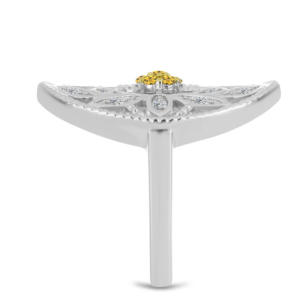 Anel de Prata com Citrino de Ural e Topázio Branco  Contraste: Cabeca de Veado (800)