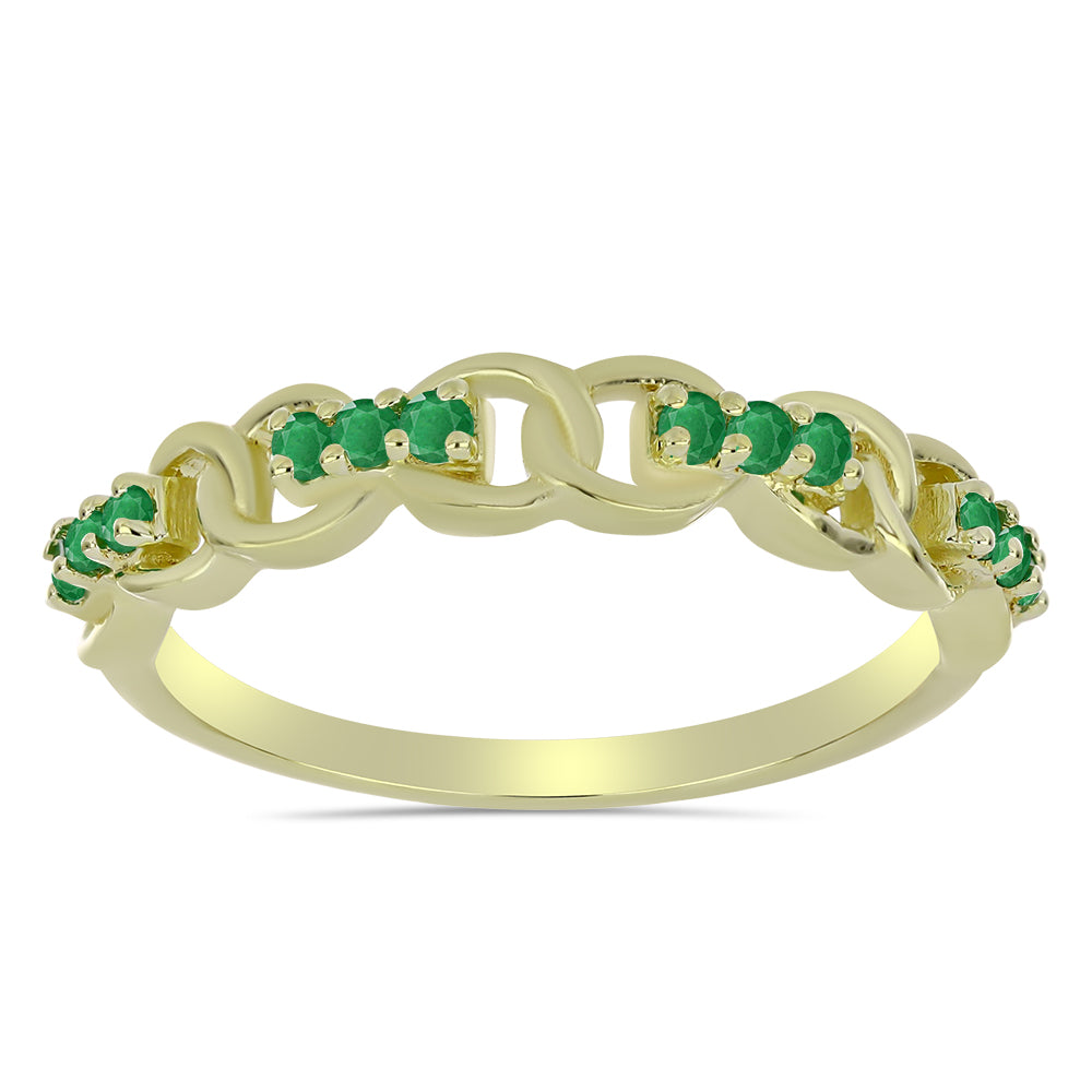 Anel de Prata com Banho de Ouro com Esmeralda da Zambézia 3 