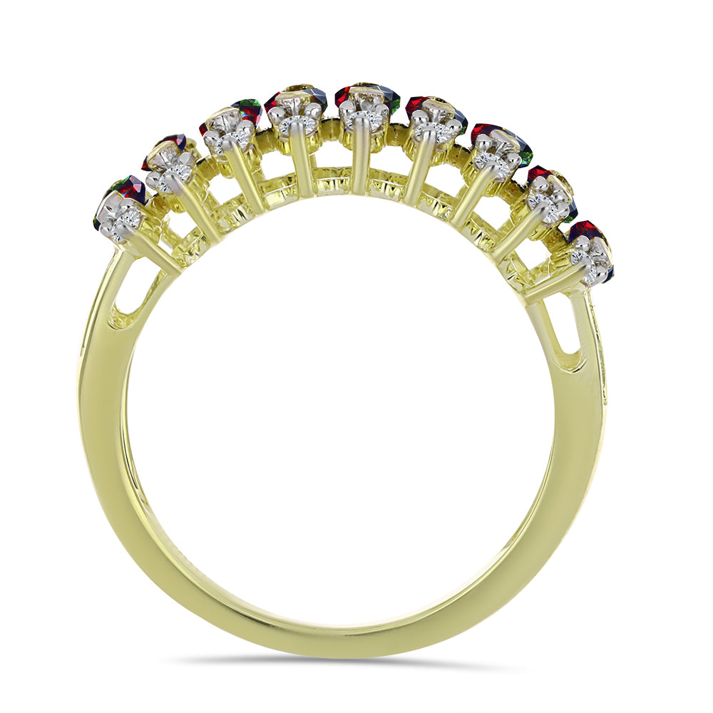 Anel de Prata com Banho de Ouro com Opala Preta de Lega Dembi da Etiópia e Topázio Branco  Contraste: Cabeca de Veado (800) 2 