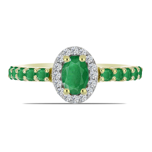 Anel de Prata com Banho de Ouro com Esmeralda da Zambézia e Topázio Branco