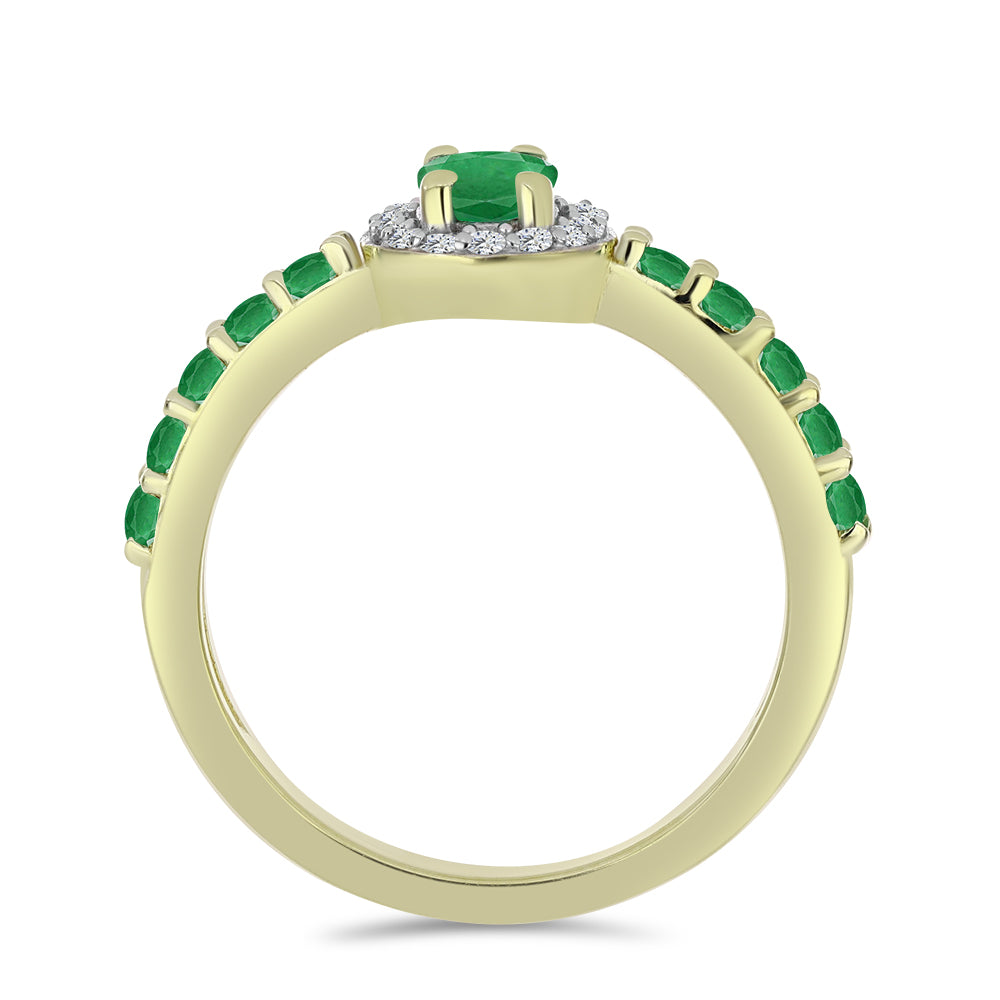 Anel de Prata com Banho de Ouro com Esmeralda da Zambézia e Topázio Branco