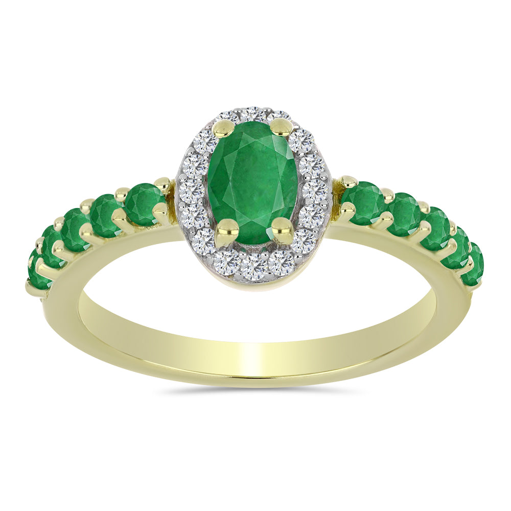 Anel de Prata com Banho de Ouro com Esmeralda da Zambézia e Topázio Branco 3 