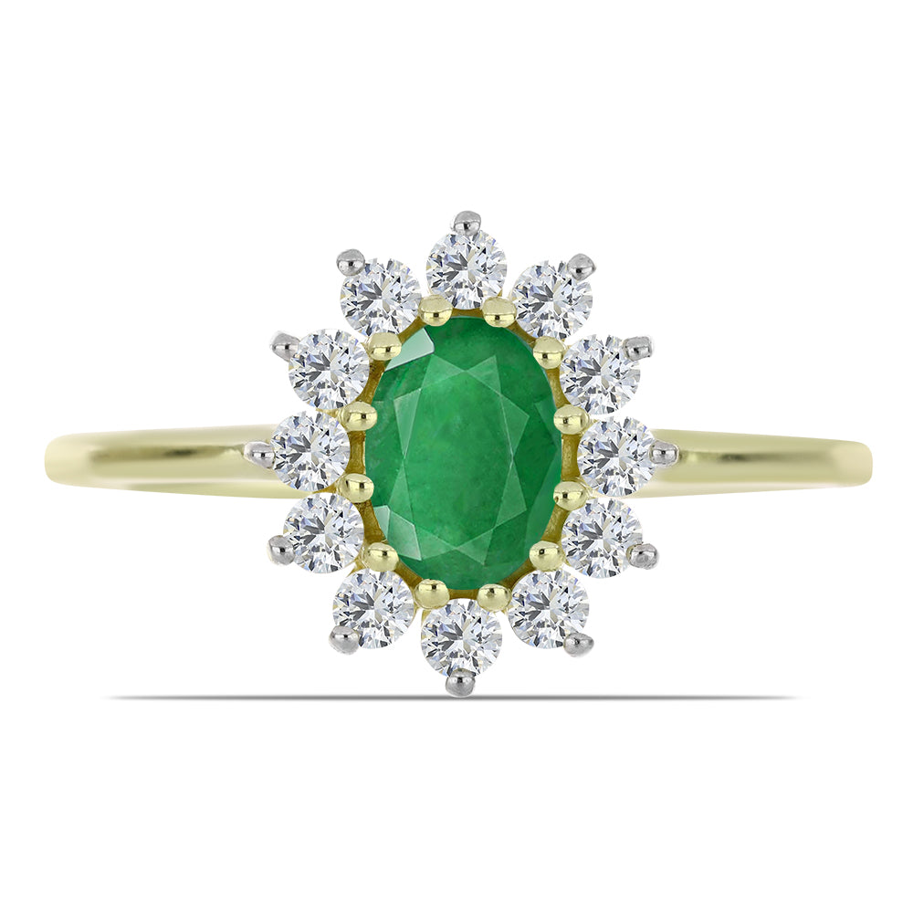 Anel de Prata com Banho de Ouro com Esmeralda da Zambézia e Topázio Branco