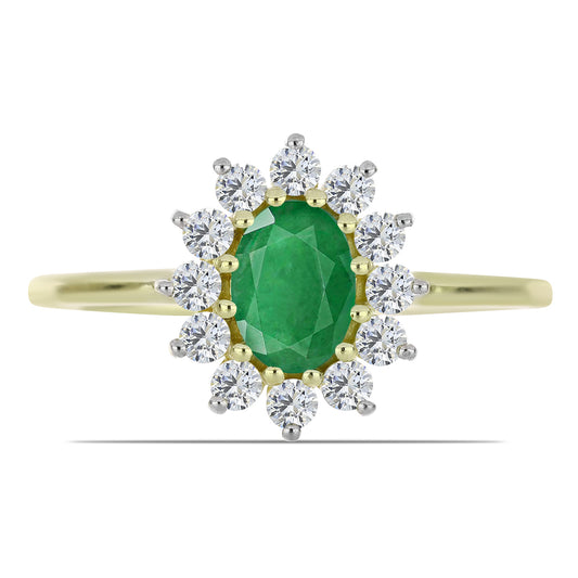 Anel de Prata com Banho de Ouro com Esmeralda da Zambézia e Topázio Branco