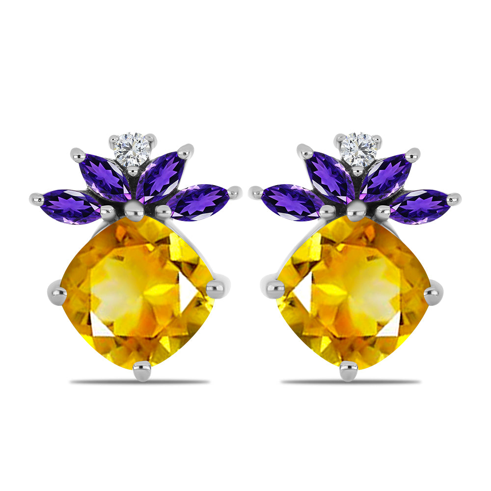 Brincos de Prata com Citrino de Ural e Ametista de Marrocos