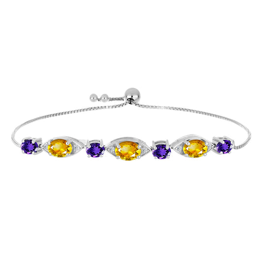 Pulseira de Prata com Citrino de Ural e Ametista de Marrocos  Contraste: Cabeca de Veado (800)