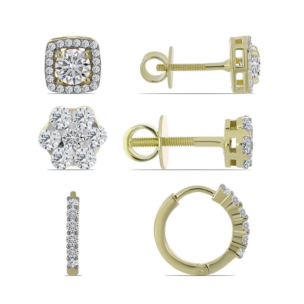 Conjunto de Prata com Banho de Ouro com Diamante certificado e cultivado em laboratório ( Brincos )  Contraste: Cabeca de Veado (800) 1 