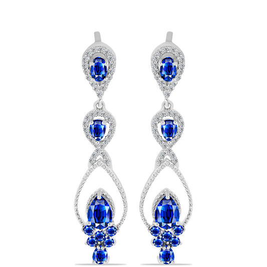 Brincos de Prata com Safira Azul Australiana e Topázio Branco