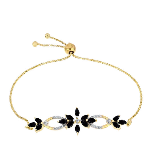 Pulseira de Prata com Banho de Ouro com Ónix Preta e Topázio Branco  Contraste: Cabeca de Veado (800)