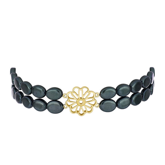 Pulseira de Prata com Banho de Ouro com Pérola de água doce com tonalidade verde estilo Taiti