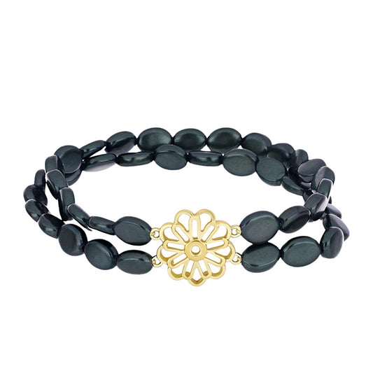 Pulseira de Prata com Banho de Ouro com Pérola de água doce com tonalidade verde estilo Taiti