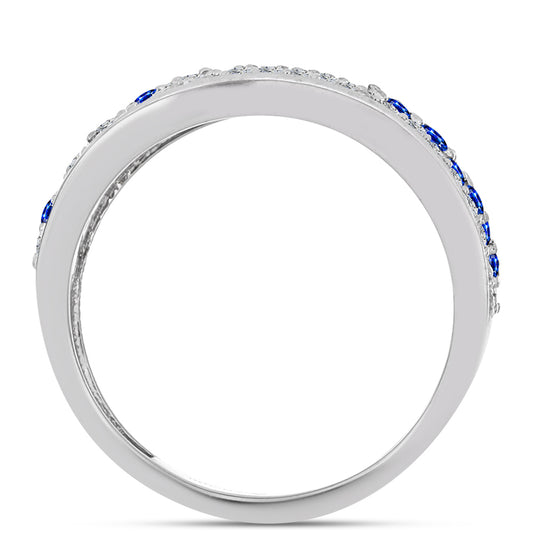 Anel de Prata com Safira Azul Australiana e Topázio Branco  Contraste: Cabeca de Veado (800)