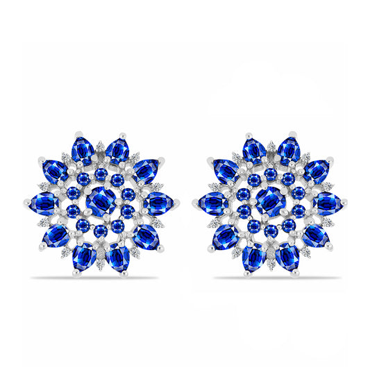 Brincos de Prata com Safira Azul Australiana e Topázio Branco  Contraste: Cabeca de Veado (800)