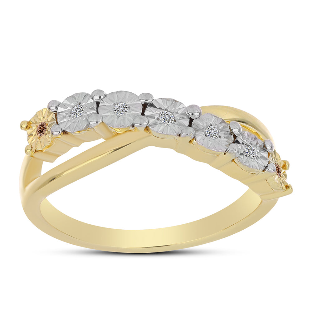 Anel de Prata com Banho de Ouro com Diamante cor de Cognac e Topázio Branco  Contraste: Cabeca de Veado (800) 3 