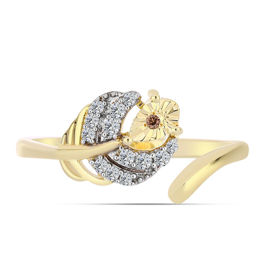 Anel de Prata com Banho de Ouro com Diamante cor de Cognac e Topázio Branco