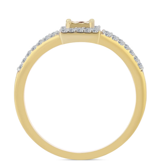 Anel de Prata com Banho de Ouro com Diamante cor de Cognac e Topázio Branco