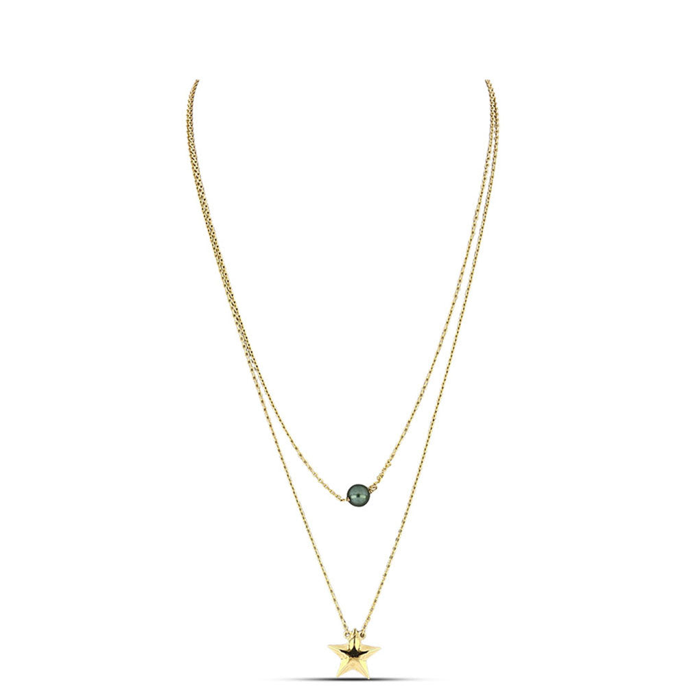 Colar de Prata com Banho de Ouro com Pérola de água doce com tonalidade verde estilo Taiti  Contraste: Cabeca de Veado (800) 1 