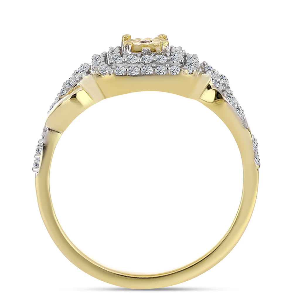 Anel de Prata com Banho de Ouro com Diamante cor de Cognac e Topázio Branco 2 