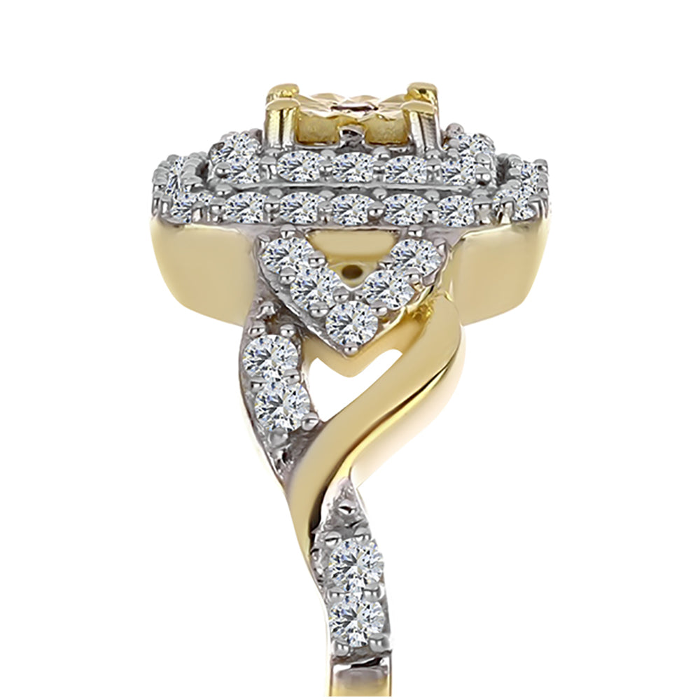 Anel de Prata com Banho de Ouro com Diamante cor de Cognac e Topázio Branco