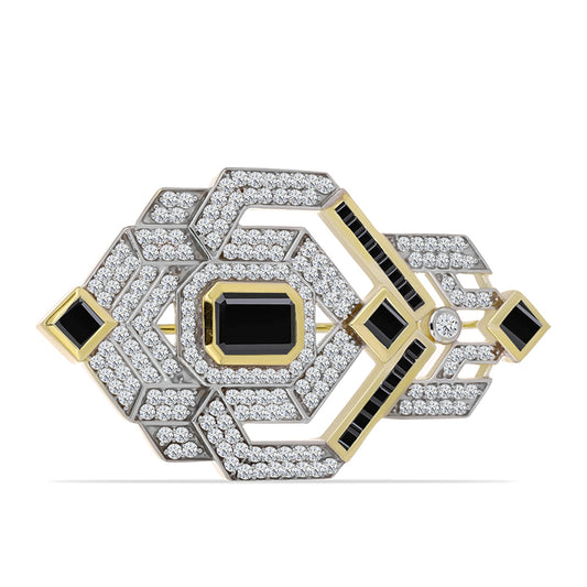 Alfinete de Prata com Banho de Ouro com Ónix Preta e Topázio Branco  Contraste: Cabeca de Veado (800)
