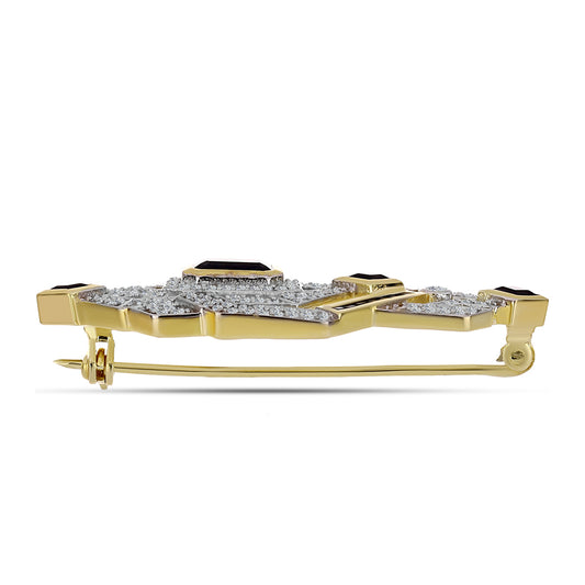 Alfinete de Prata com Banho de Ouro com Ónix Preta e Topázio Branco  Contraste: Cabeca de Veado (800)