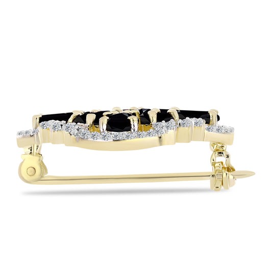 Alfinete de Prata com Banho de Ouro com Ónix Preta e Topázio Branco  Contraste: Cabeca de Veado (800)