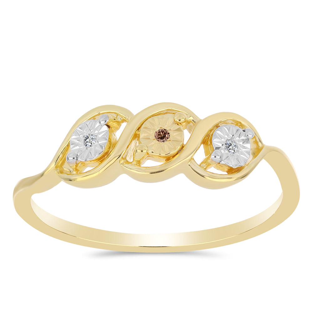 Anel de Prata com Banho de Ouro com Diamante cor de Cognac e Topázio Branco 3 