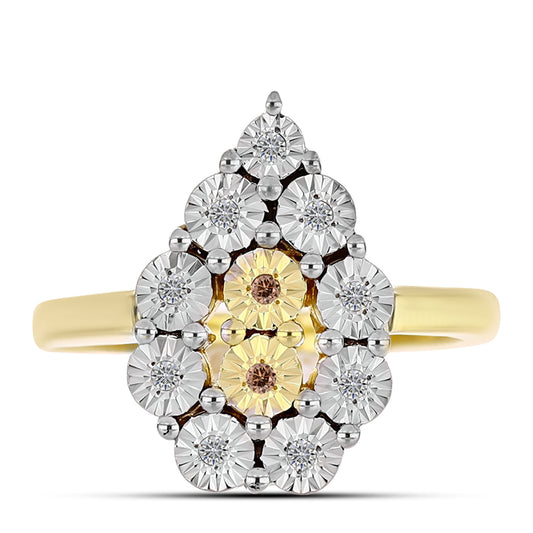 Anel de Prata com Banho de Ouro com Diamante cor de Cognac e Topázio Branco  Contraste: Cabeca de Veado (800)