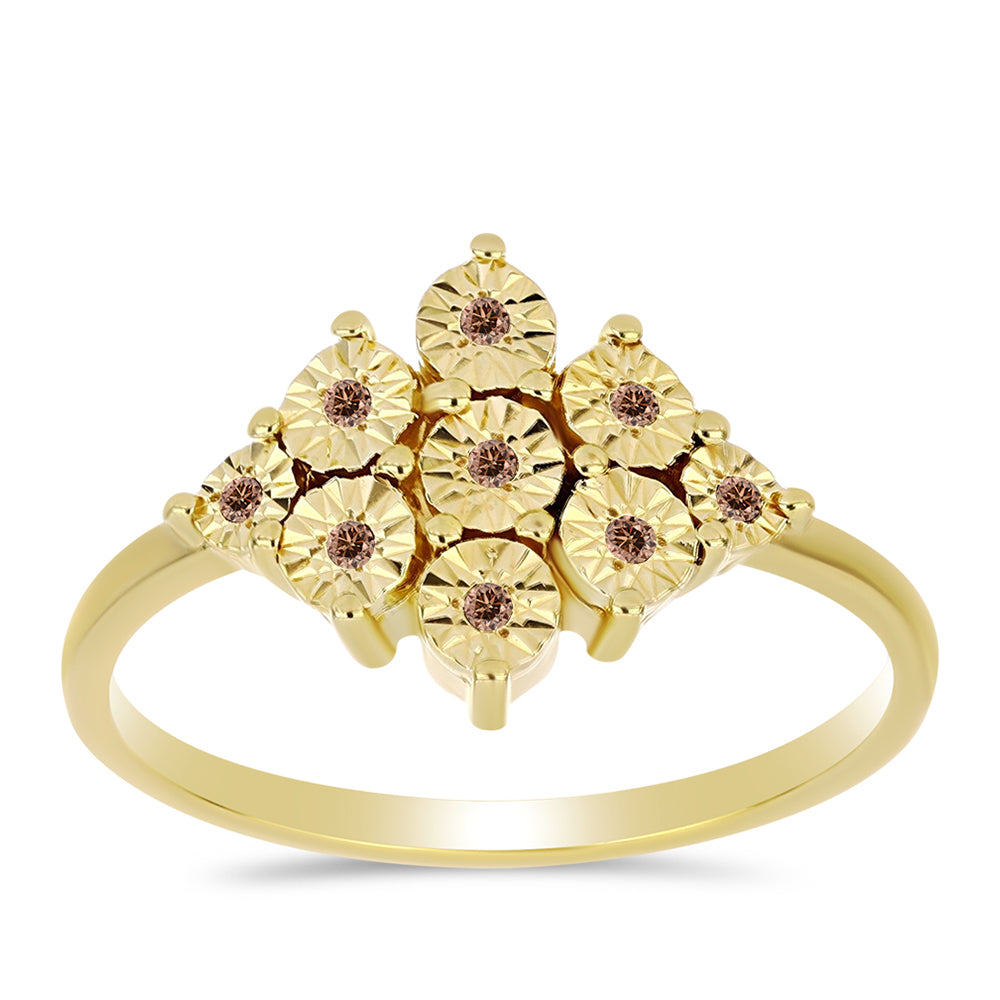 Anel de Prata com Banho de Ouro com Diamante cor de Cognac 3 