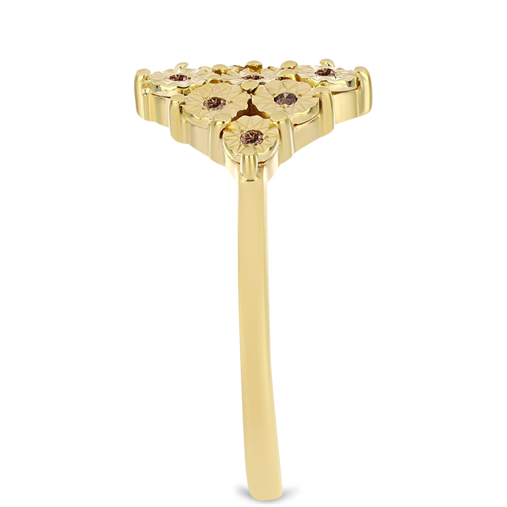 Anel de Prata com Banho de Ouro com Diamante cor de Cognac