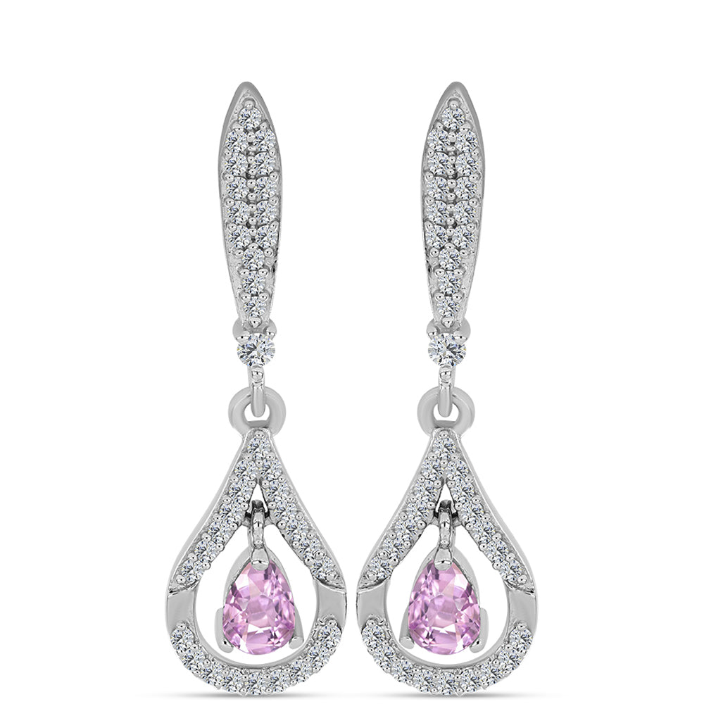 Brincos de Prata com Kunzita de Pala e Topázio Branco 1 